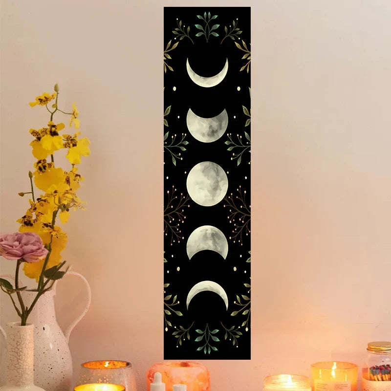 Decobites Moon Phase Wall Hanging Tapestry - Green Olive Leaf Home Decor