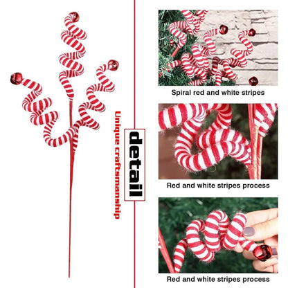 Christmas Tree Decoration Red/White Woolen Bells Curly Pick Branch Christmas Ornaments Home Office Party Xmas Gift Navidad