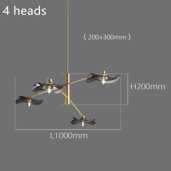 DecorBites™ Lotus Leaf Glass Iron Chandelier for Bedroom Living Room Hall Lighting