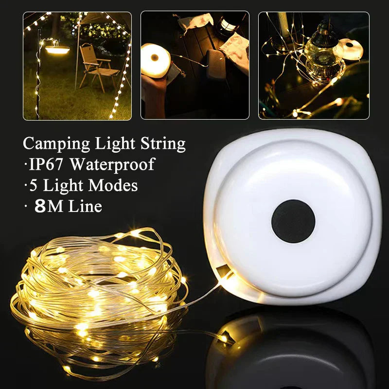 Tira de luz LED para camping DecorBites™ de 8 m de longitud, impermeable, para decoración de jardín y exteriores.
