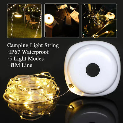 Tira de luz LED para camping DecorBites™ de 8 m de longitud, impermeable, para decoración de jardín y exteriores.