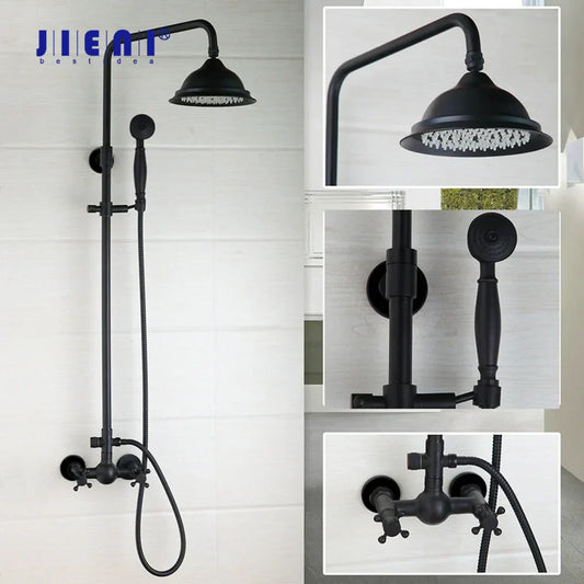 DecorBites™ 8 Inch Matte Black Shower Faucet Set with Hand Spray and Rainfall Head