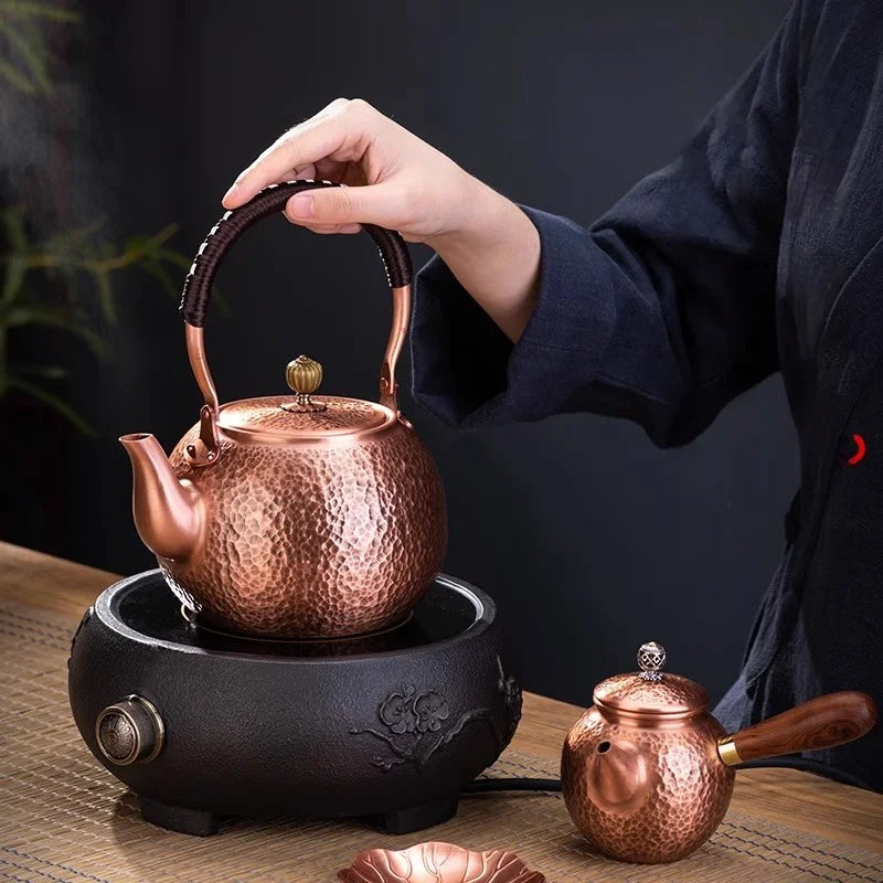 DecorBites™ Handmade Copper Tea Pot with Knitting Handle - Chinese Light Luxury Tea Set