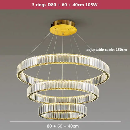 DecorBites™ Crystal LED Chandelier Rings Pendant Lamp Luxury Villa Stair Decoration