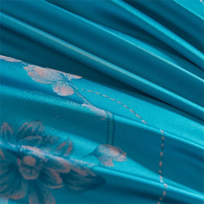 DecorBites™ Blue Satin Jacquard Embroidery Bedding Set: King/Queen Size Bed Lines, Duvet Cover, Pillowcase