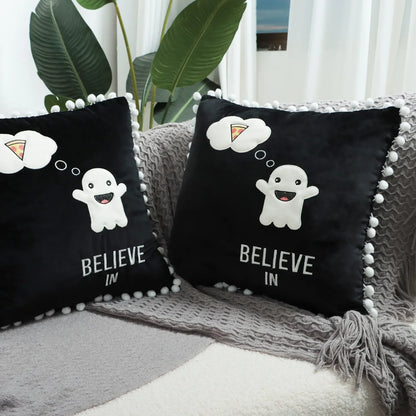 DecorBites™ Halloween Ghost Patchwork Pillow Cover - Decorative Embroidered Cushion Cover