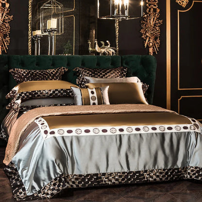 DecorBites™ Embroidered Egyptian Cotton Bedding Set: Queen King Linens (Sheet Pillowcase Duvet Cover)