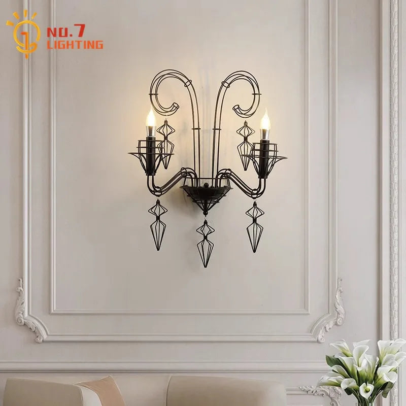 DecorBites™ Iron Art Candle Wall Lamp LED E14 Black Retro Industrial Baroque.