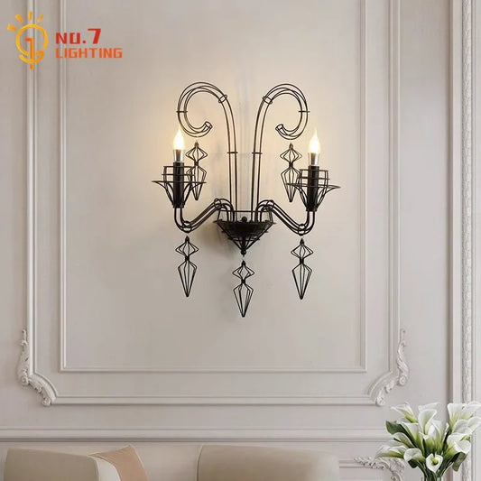DecorBites™ Iron Art Candle Wall Lamp LED E14 Black Retro Industrial Baroque.