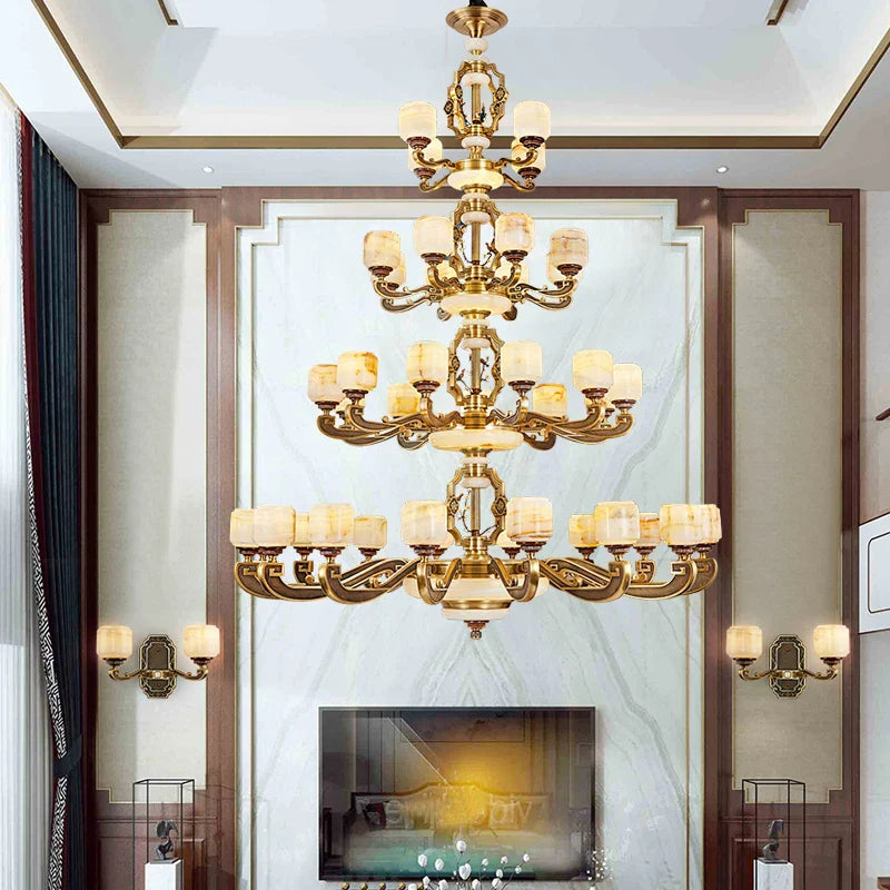 DecorBites™ Jade Zinc Alloy Chandelier for Living Room, Restaurant, Hall - Elegant Chinese Design