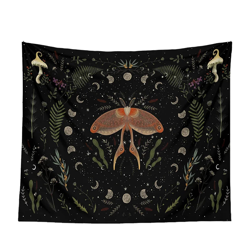 DecorBites™ Botanical Witchy Tapestry: Hanging Boho Room Decor with Mushrooms and Snakes