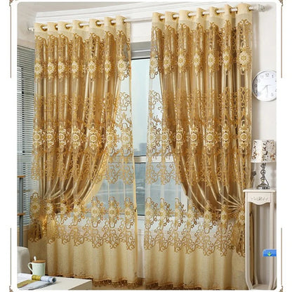 DecorBites™ Jacquard Light Brown Blackout Curtains - Luxury Shading Window Valance for Living Room & Bedroom