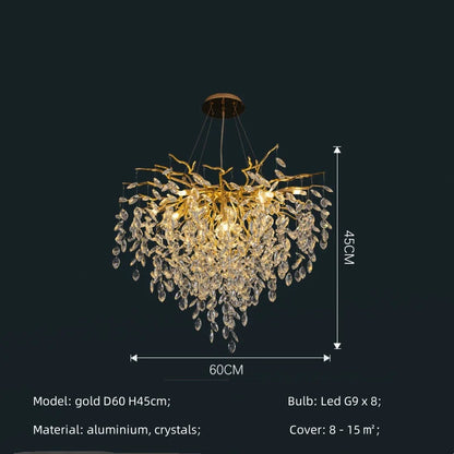 DecorBites™ Crystal G9 Chandelier: Luxury Living Room Branch Pendant Lights, Modern LED Luminarias