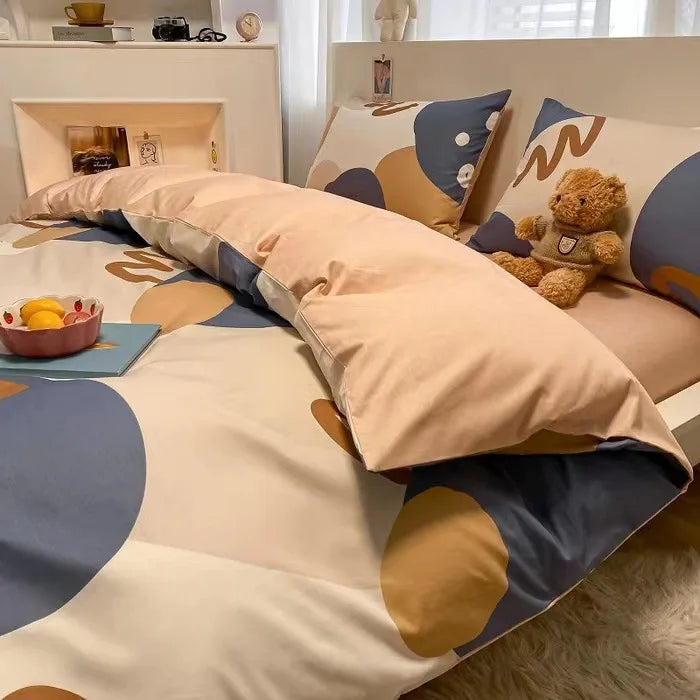 Juego de cama DecorBites™ de algodón con estampado de cuadrícula para camas individuales y dobles