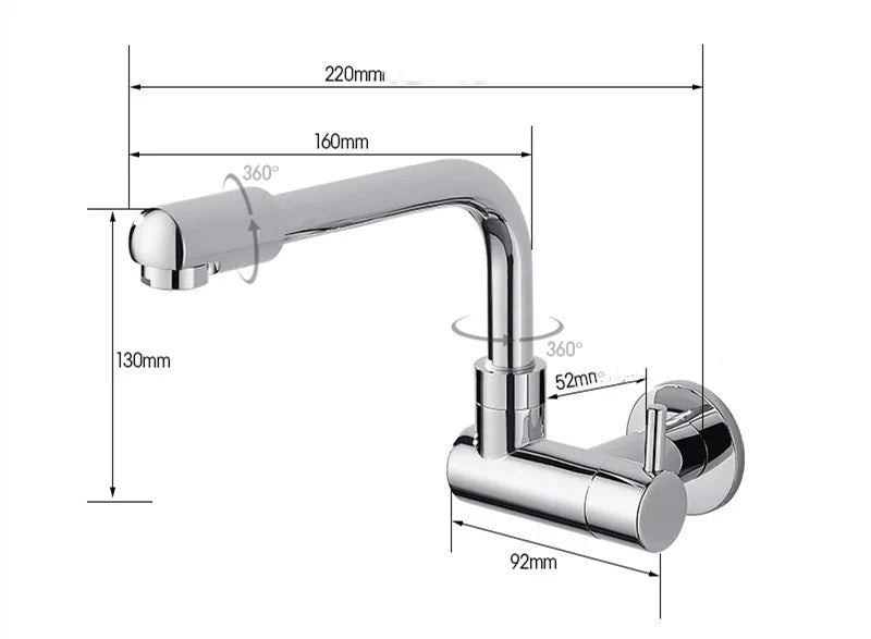 DecorBites™ Black Wall-Mounted Kitchen Faucet Single Cold Single Hole Rotation Tap