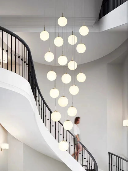 Stair long chandelier light luxury living room loft high duplex building hollow Nordic minimalist glass spherical LED light