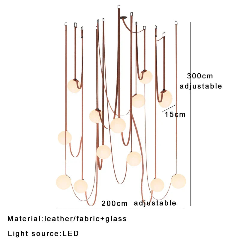 Leather Glass Pendant Light 17-Light Adjustable