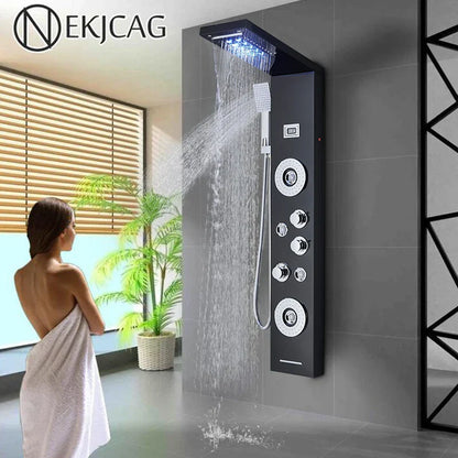 Columna de baño con panel de ducha LED DecorBites™ con chorros de hidromasaje tipo lluvia/cascada