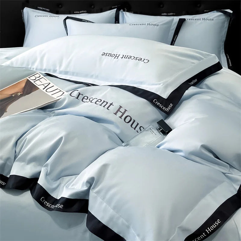 DecorBites™ Ice Silk Embroidery Bed Set | Skin-Friendly Duvet Cover Kit | Comforter Sets