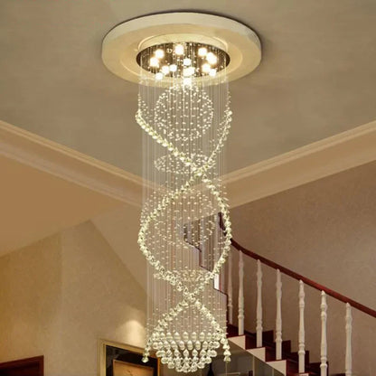DecorBites™ Double Spiral Crystal Chandelier Superdense K9 Crystal Hotel Villa Ladder Chandelier
