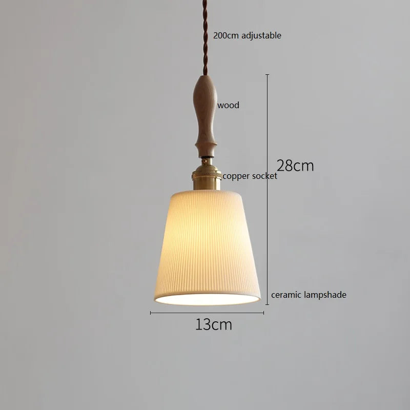 DecorBites™ Copper Ceramic LED Pendant Lamp with Wood Handle for Home Decor