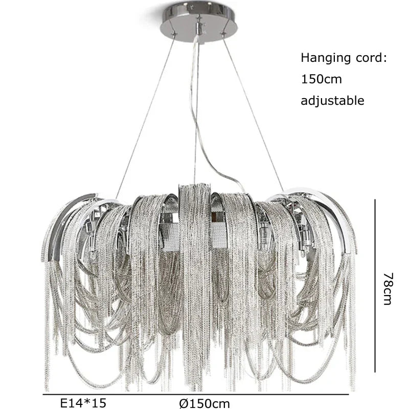 DecorBites™ Aluminum Chain Pendant Lights Postmodern Tassel Hanging Lamp for Dining Table