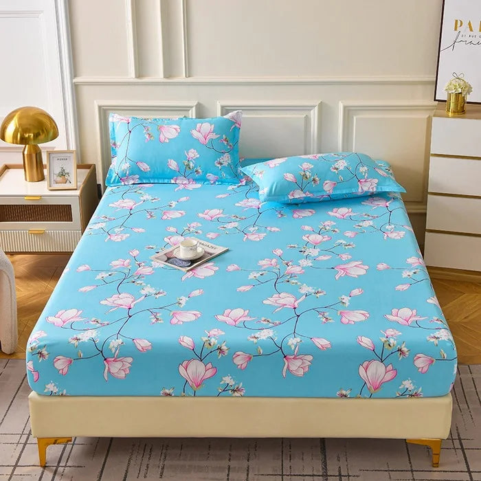 Decobites Floral Printed Fitted Bed Sheets for Single/Queen/King Mattress