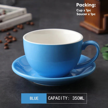 طقم أكواب قهوة لاتيه سيراميك وصحن من ديكوربايتس™ سعة 350 مل - طقم من قطعتين