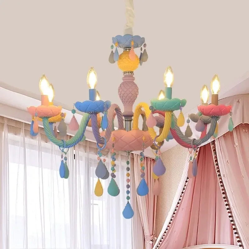 DecorBites™ Crystal Chandelier Kids Bedroom Rainbow Candle Light Fixture