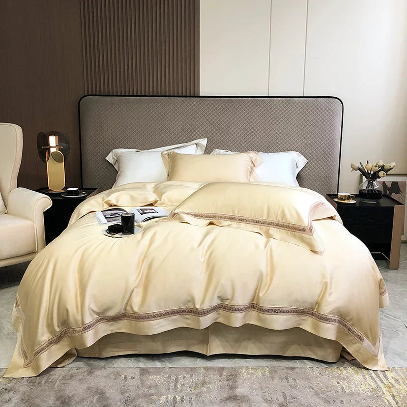 DecorBites™ Eucalyptus Lyocell Luxury Bedding Set in White Champagne Grey Pink