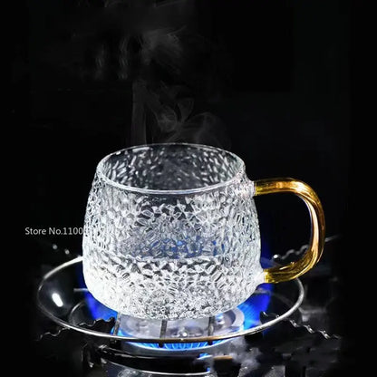 Vaso de agua de vidrio borosilicato DecorBites™ con asa - Vaso aislante térmico para té de limón y zumo