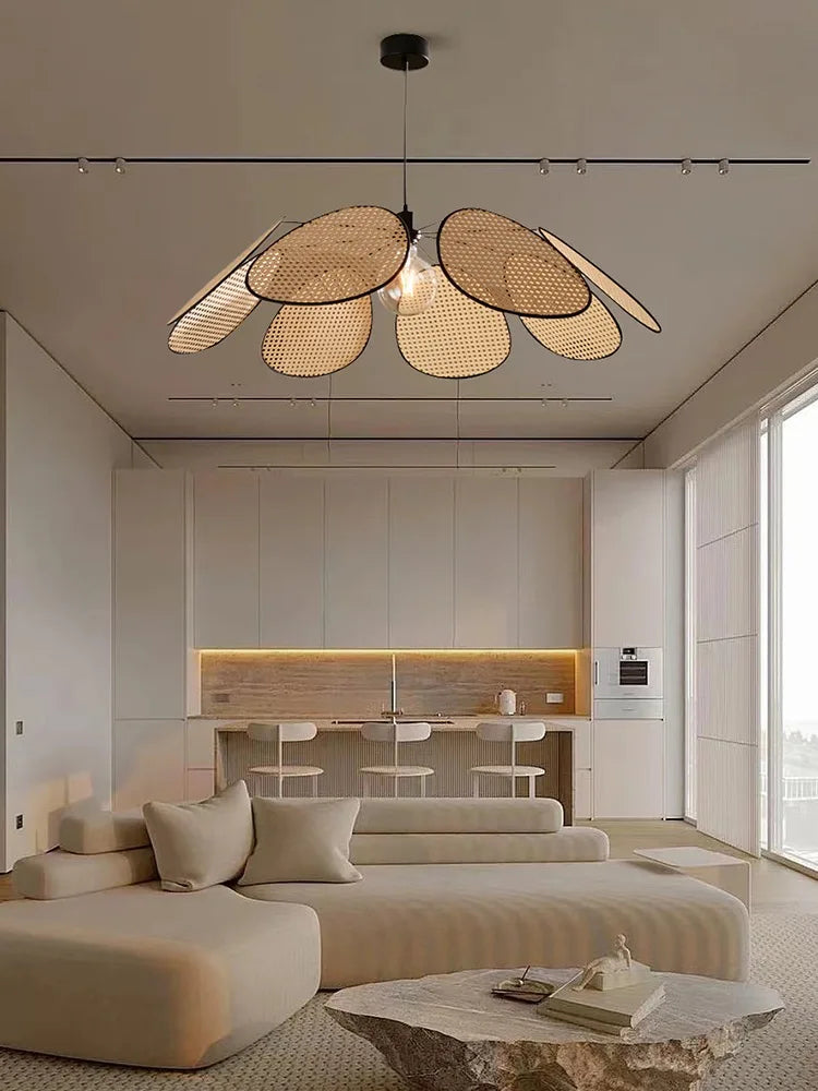 DecorBites™ Leaf Grid Handmade Rattan Screen Chandelier for Modern Living Room and Bedroom