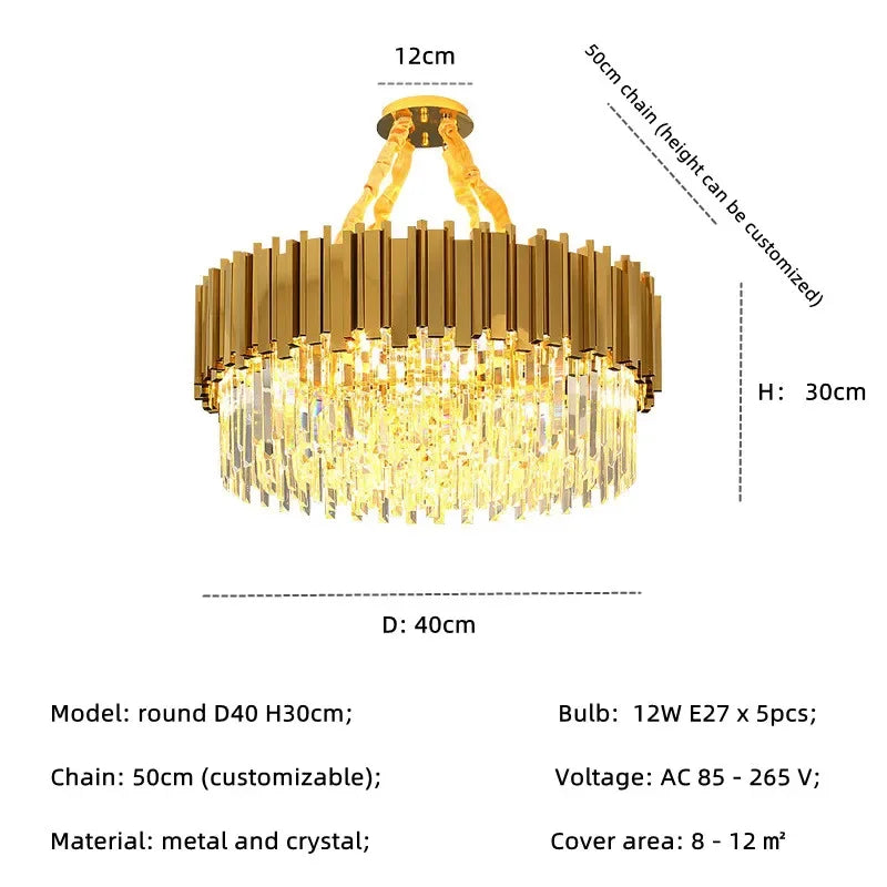 DecorBites™ Gold Crystal LED Pendant Lights for Dining Room - Stunning Indoor Suspension Fixtures
