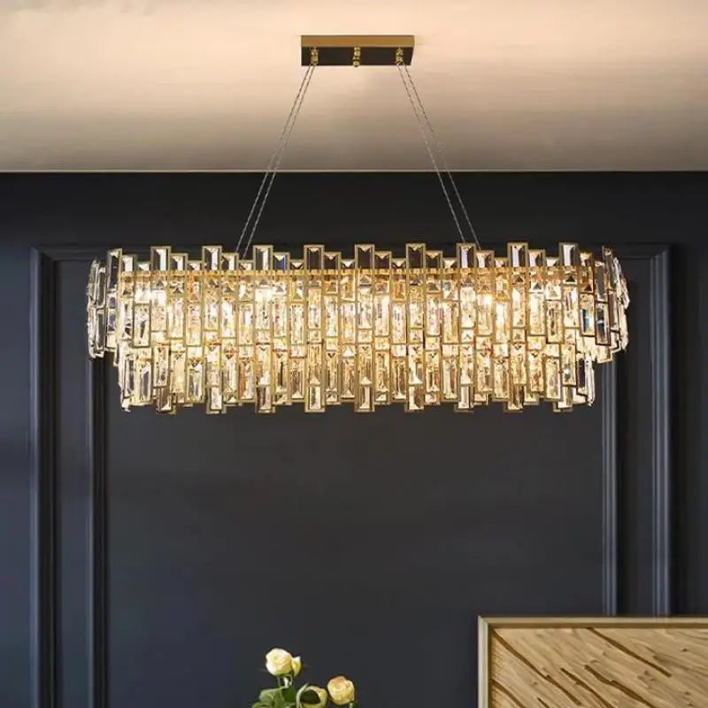 Lámpara de araña colgante DecorBites™ de acero dorado y cristal - Lámpara colgante LED de lujo para comedor
