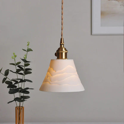 Japanese Ceramic Pendant Light With Polished Copper Finish