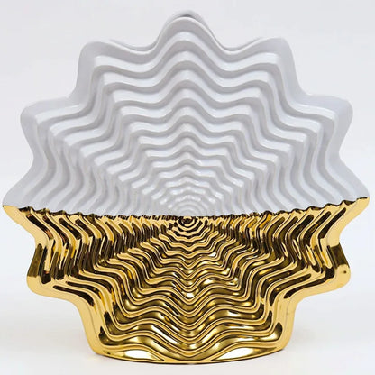 Jarrón de cerámica DecorBites™ con diseño geométrico de flecos, ideal para bodas, decoración del hogar o como maceta para ramos.