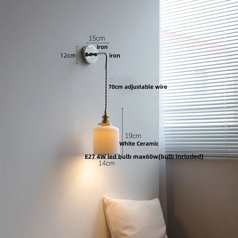 DecorBites™ Ceramic LED Wall Sconce Pull Chain Switch, Modern Nordic Bathroom Mirror Light