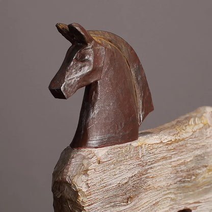 DecorBites™ Horse Sculpture: Handmade Wood Grain Design, Animal Figurine for Home Decor