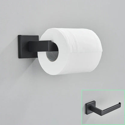 مجموعة أدوات الحمام السوداء من DecorBites™: خطاف رداء، سكة مناشف، رف، حامل مناديل