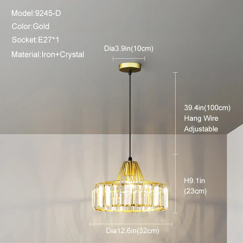 DecorBites™ Gold Mini Crystal Pendant Chandelier for Bedroom, Kitchen Island, Hallway - Small Black E27 Lamp