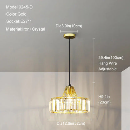 DecorBites™ Gold Mini Crystal Pendant Chandelier for Bedroom, Kitchen Island, Hallway - Small Black E27 Lamp