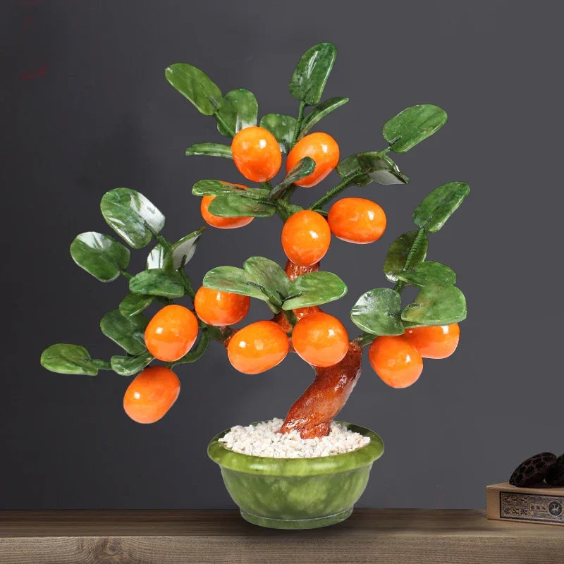Decorbites™ Árbol Bonsái de Mandarina Kumquat Jade: Ornamentos Decorativos Chinos Hechos a Mano