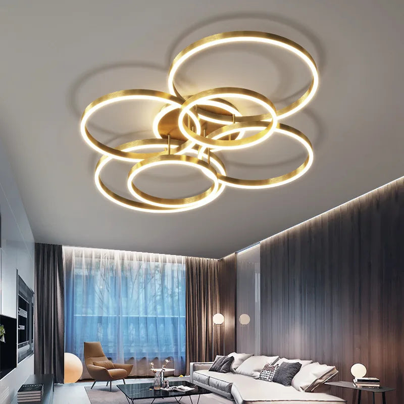 DecorBites™ LED Chandelier: Modern Living Study Bedroom Lamps, Round Rings Foyer Chandeliers Luminaire