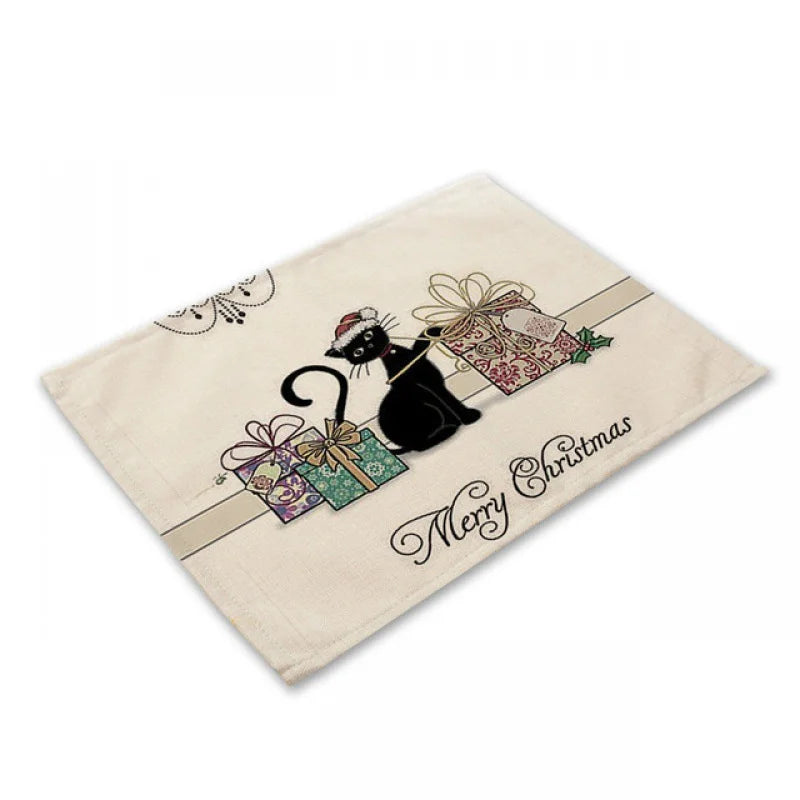 DecorBites™ Black Cat Linen Placemat Set for Dining Table & Kitchen Decor