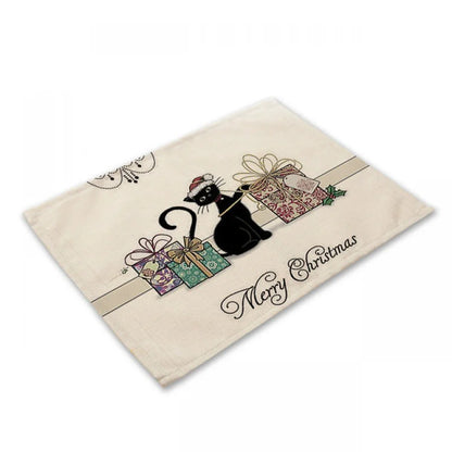 DecorBites™ Black Cat Linen Placemat Set for Dining Table & Kitchen Decor