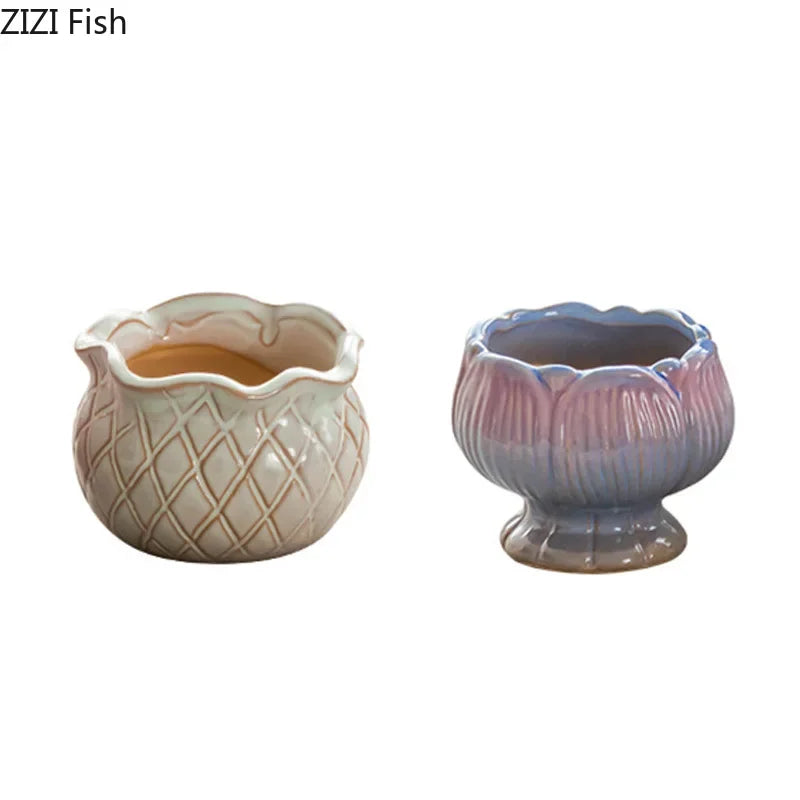 DecorBites™ Lotus Flower Ceramic Vase: Small Plant Pots for Table Decoration and Room Aesthetic