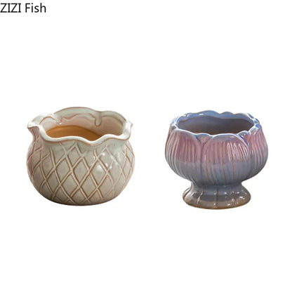 DecorBites™ Lotus Flower Ceramic Vase: Small Plant Pots for Table Decoration and Room Aesthetic