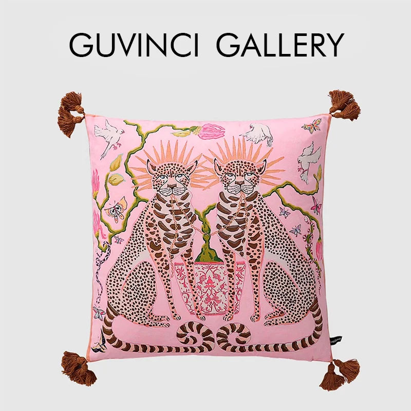 Funda de almohada DecorBites™ Luxe Cheetah Halo: Funda de cojín decorativa con borlas estilo GG