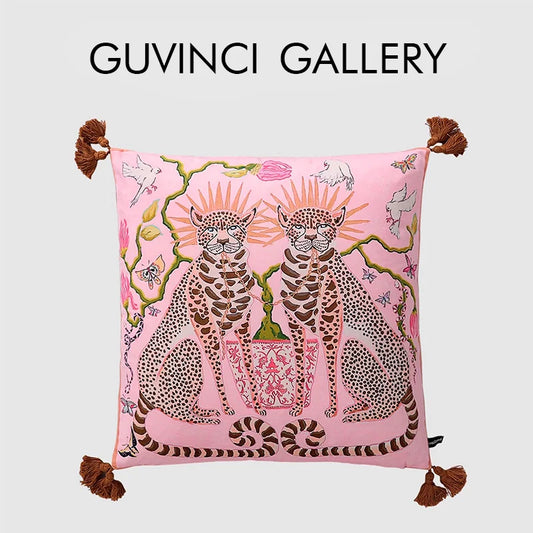 Funda de almohada DecorBites™ Luxe Cheetah Halo: Funda de cojín decorativa con borlas estilo GG