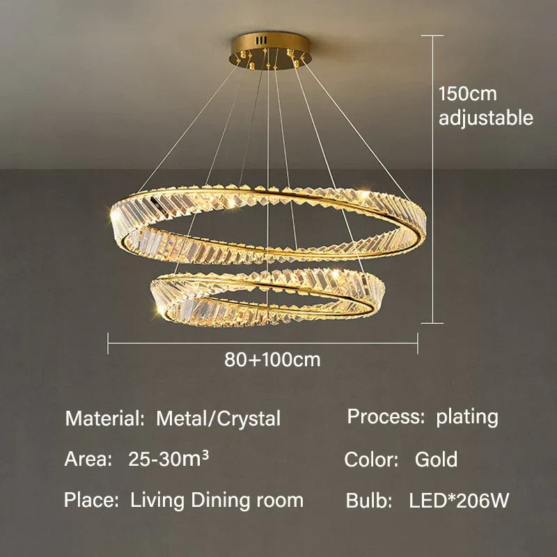 DecorBites™ Gold LED Crystal Pendant Chandelier for Luxury Living Dining Room LightingDécor